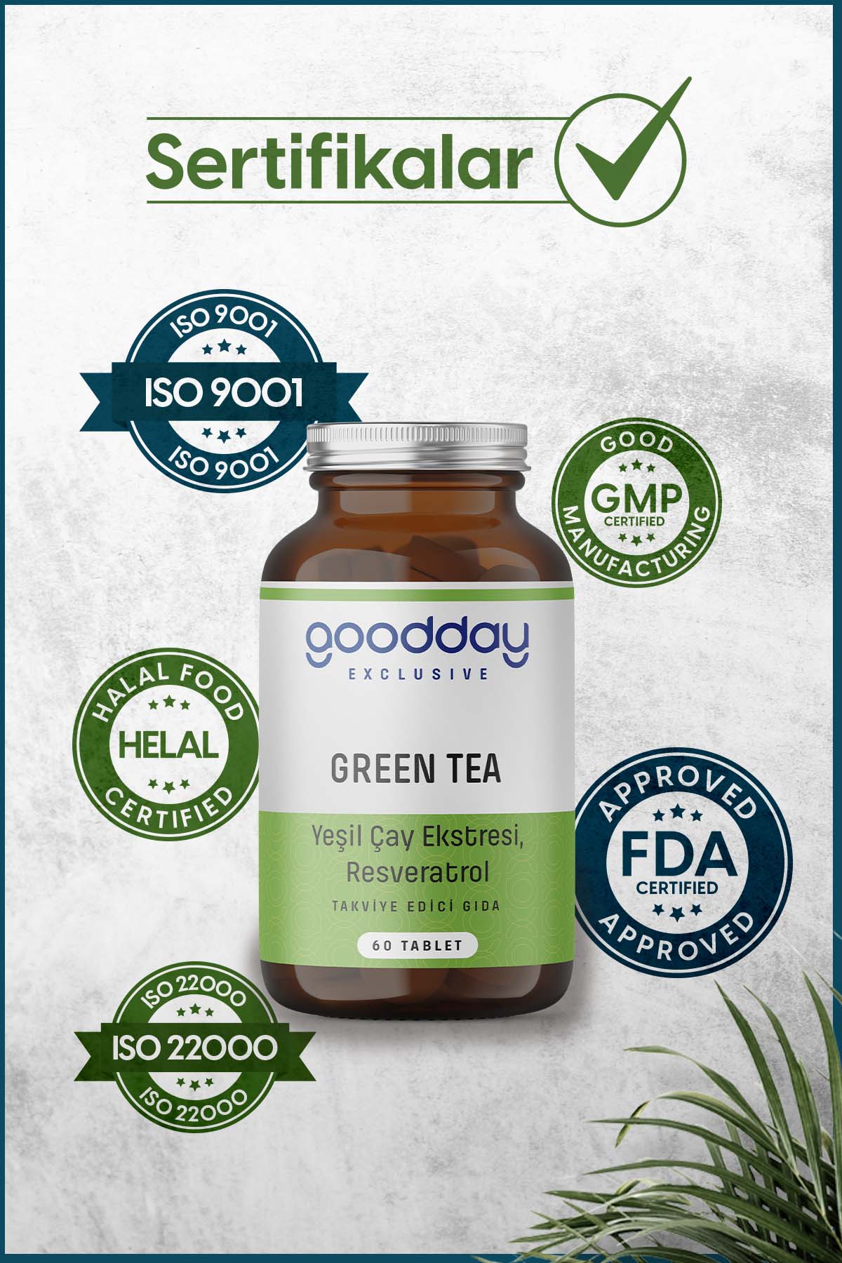 GOODDAY GREEN TEA + RESVERATROL 60 TABLET TAKVİYE EDİCİ GIDA