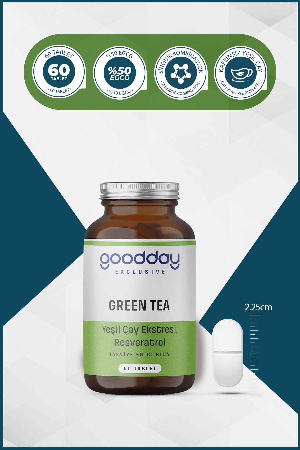GOODDAY GREEN TEA + RESVERATROL 60 TABLET TAKVİYE EDİCİ GIDA